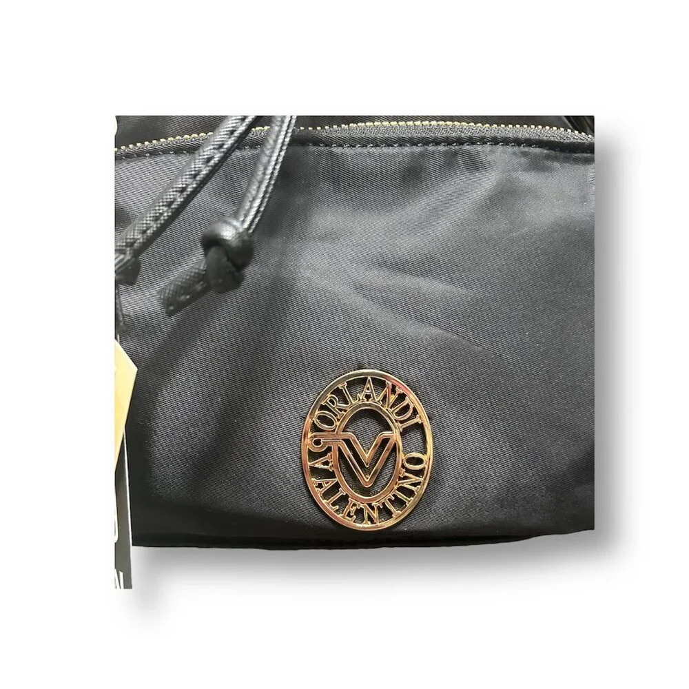 Valentino Orlandi Black Vegan Nylon Backpack w/ Pouch Logo‎ Gold Hardwarware NWT